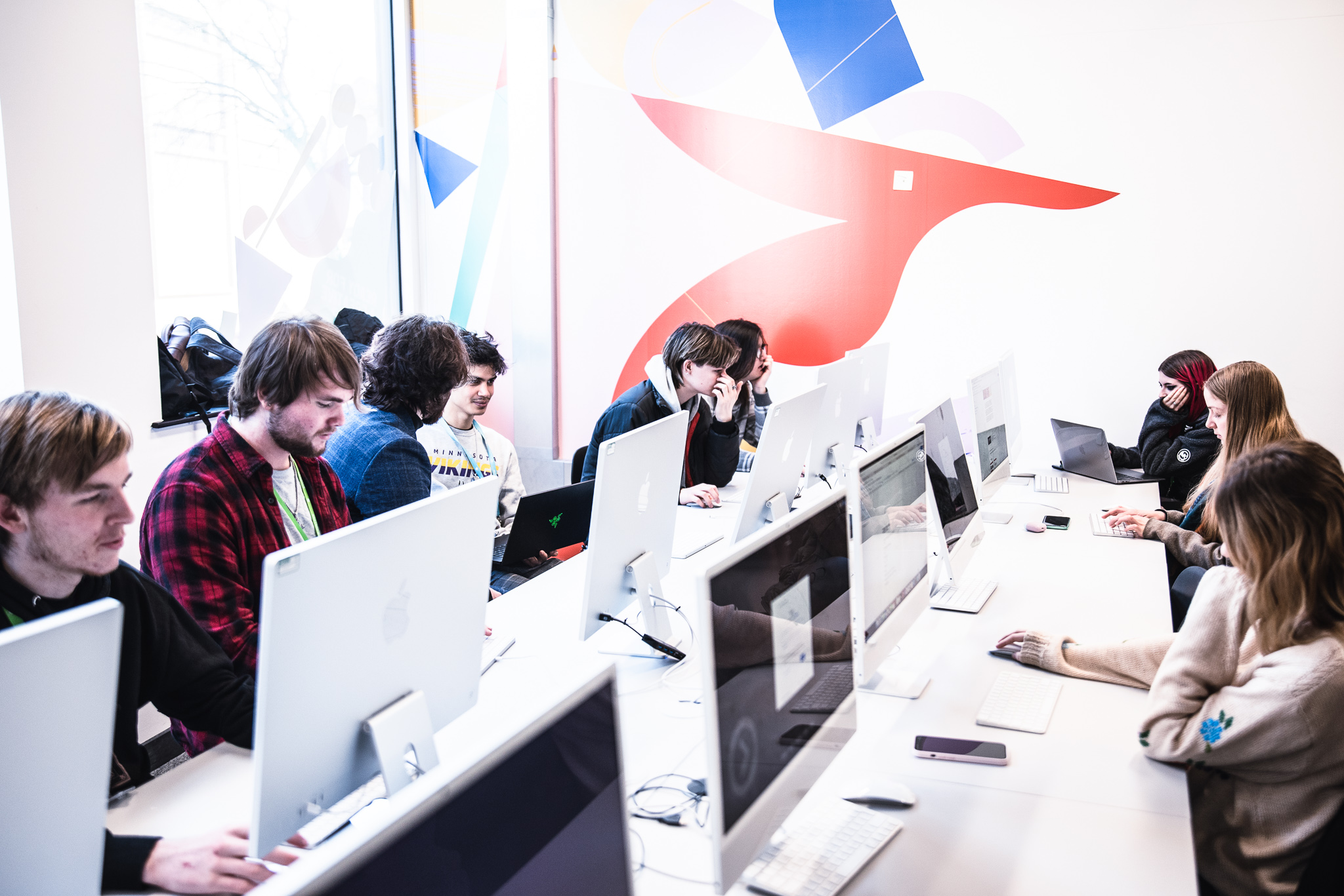 College students working in classroom