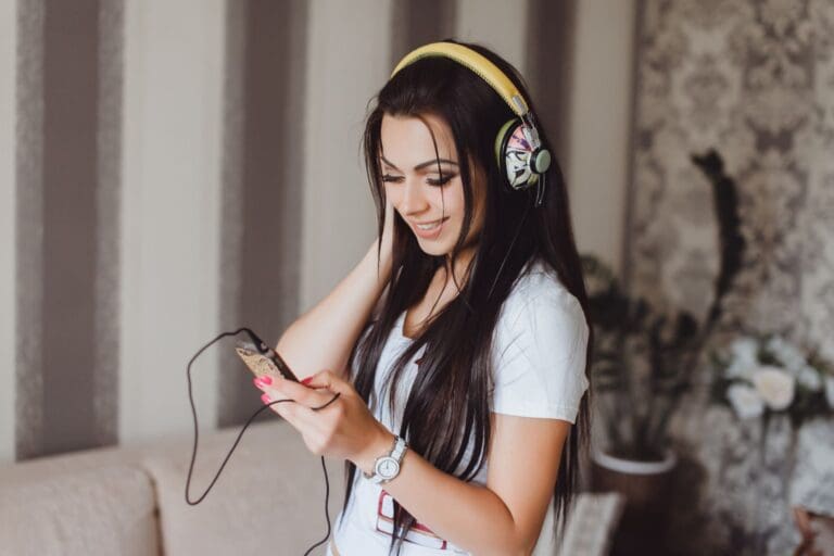Female listening to music playlist