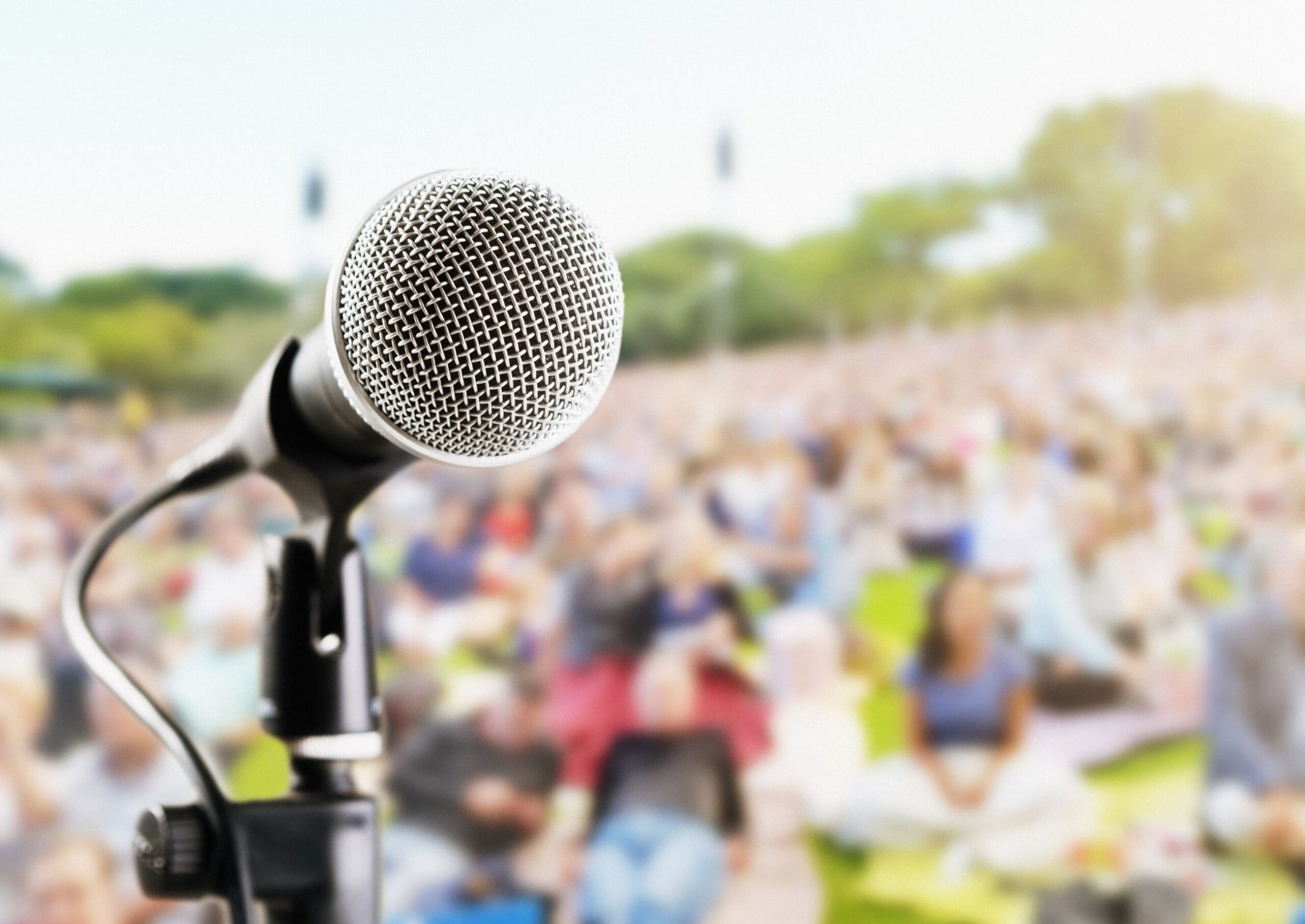 Microphone that is ready at a summer music festival