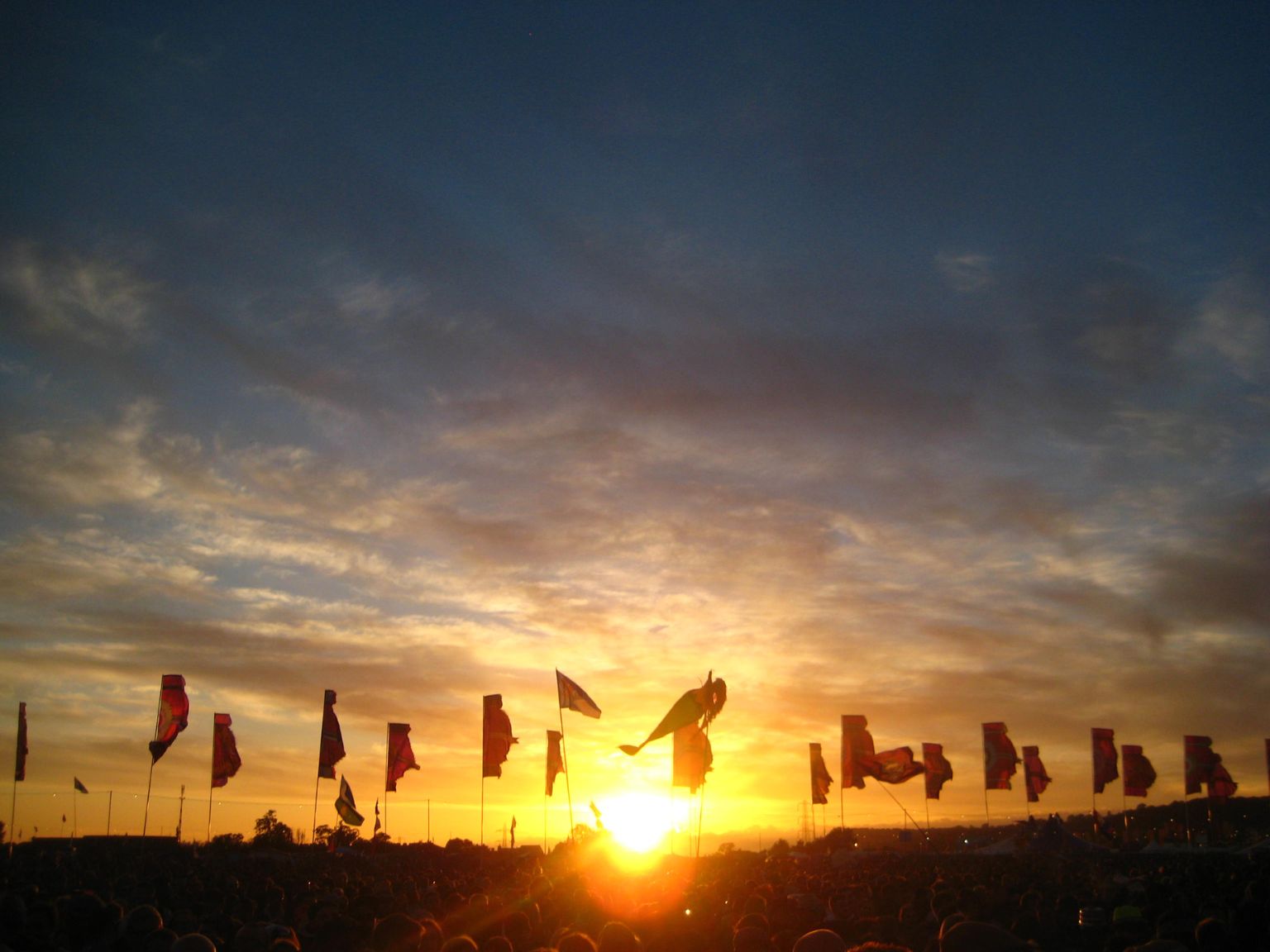 Sunset over Glastonbury festival