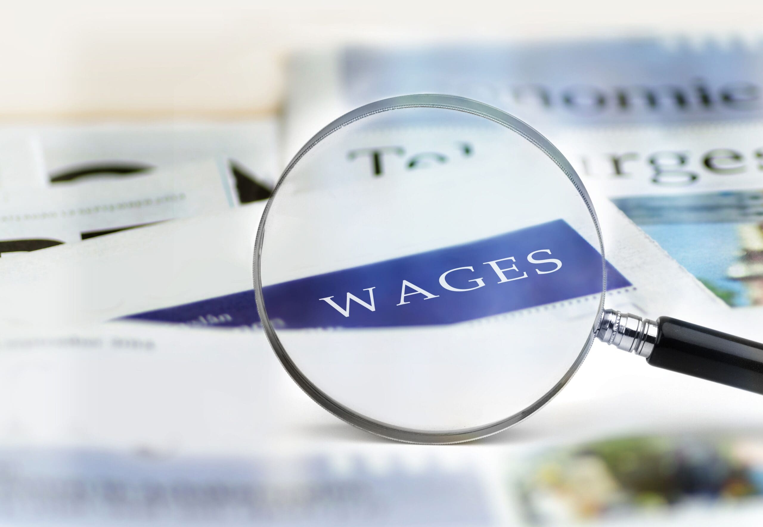 Magnifying glass on word 'wages'