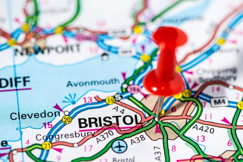 Map of Bristol with pin on it