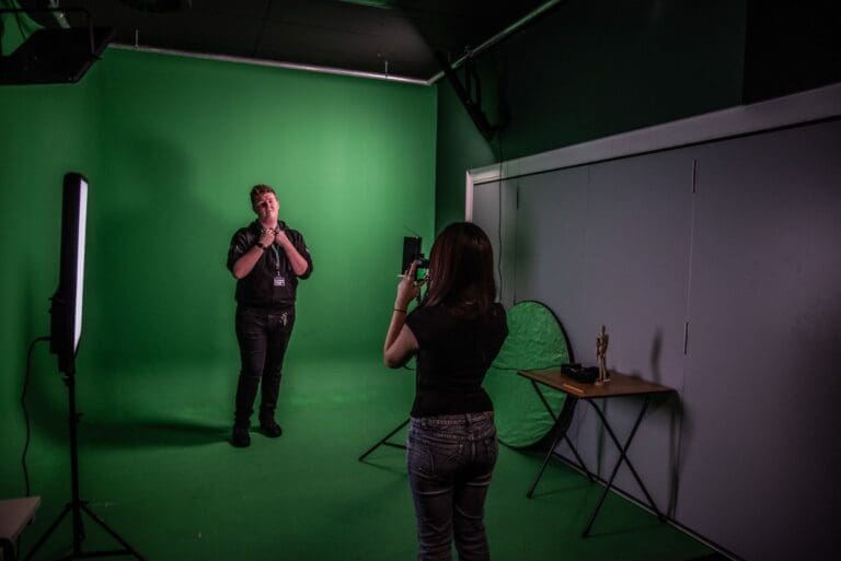 Content creator with green screen