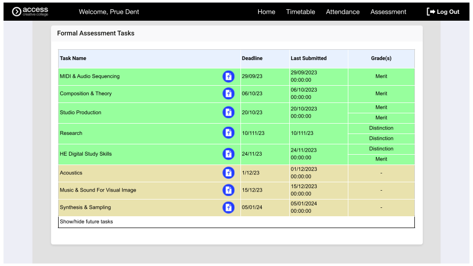 Parent portal formal assessment tasks