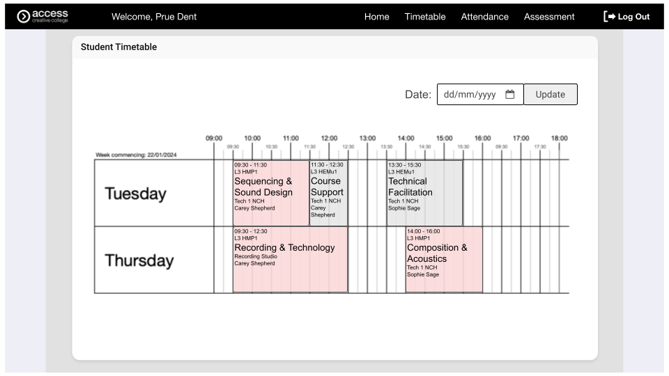 Parent portal student timetable